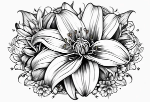 lily, marigold, cosmo, and aster tattoo idea