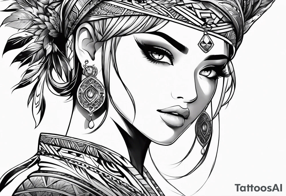 neo-tribal anime girl tattoo idea