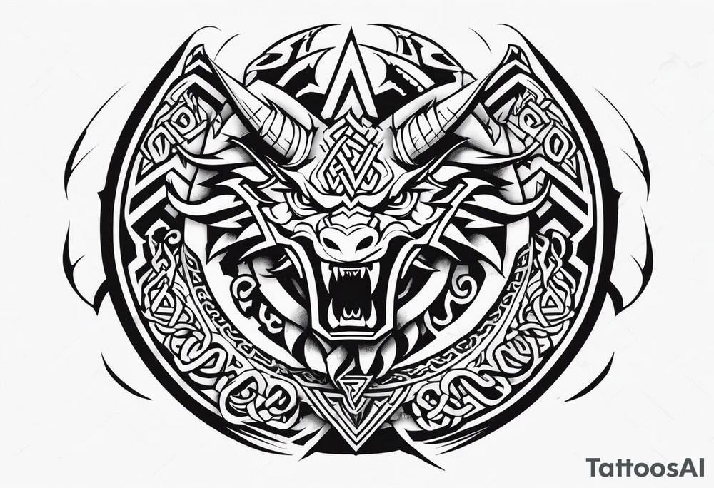 Valhalla sword shield dragon axe Valknut  tribal tattoo idea
