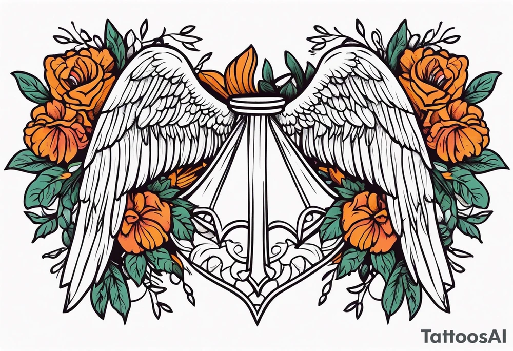 angel wings
old school vintage simple traditional design surrounded by vintage flowers


bold color simple tattoo idea