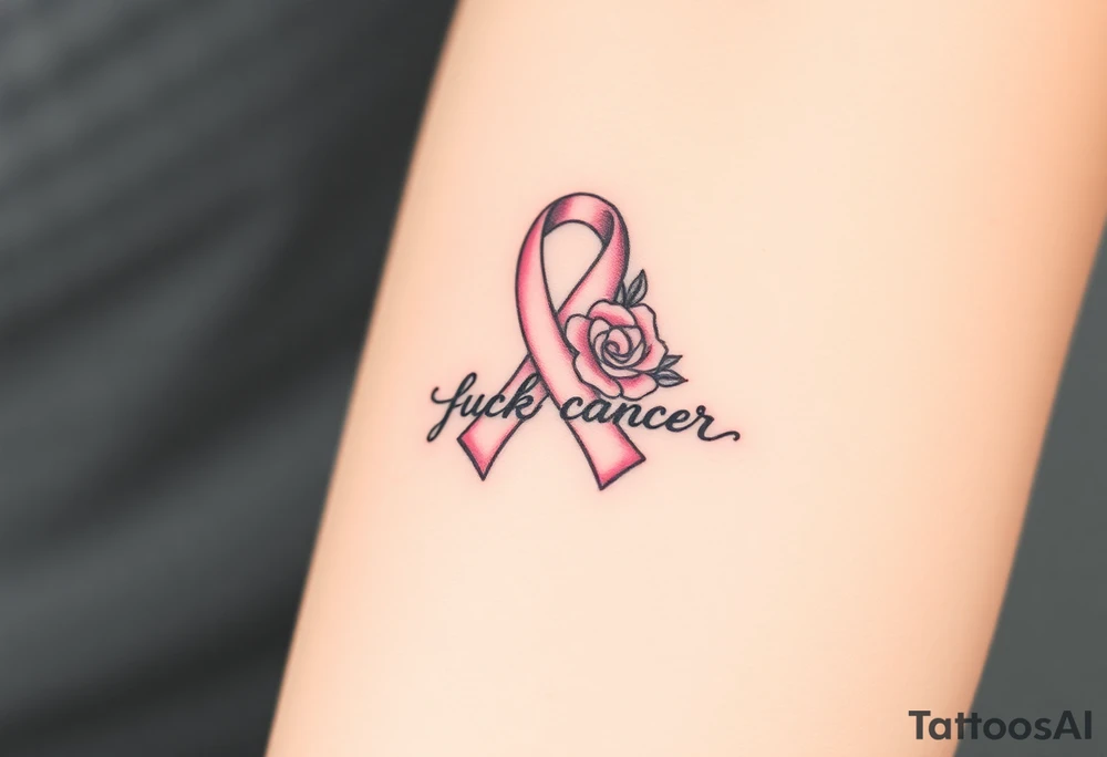Pretty gray and pink Cancer ribbon that says "fuck cancer"with roses tattoo idea