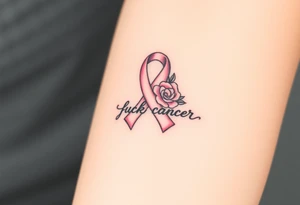 Pretty gray and pink Cancer ribbon that says "fuck cancer"with roses tattoo idea