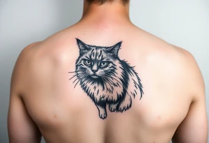 long hair black domestic cat tattoo idea