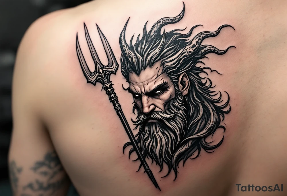 poseidon with trident tattoo idea