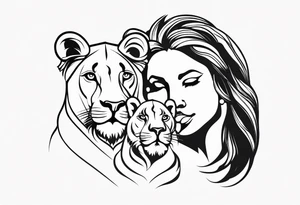 Moitié visage lion avec son bebe lionne tattoo idea