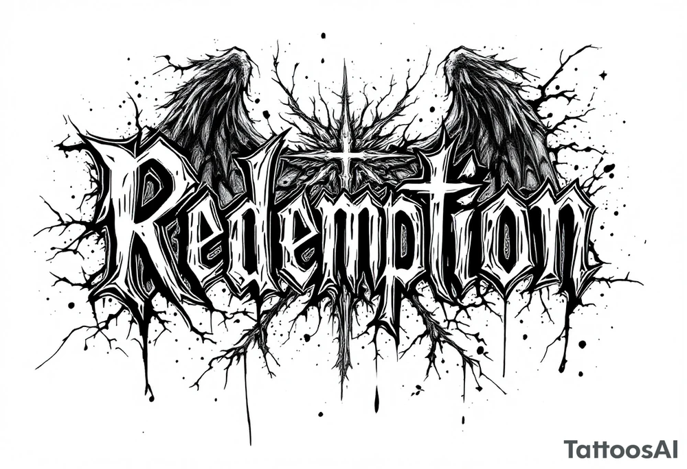 REDEMPTION  in handwritten, cursive, bold, gothic tattoo idea