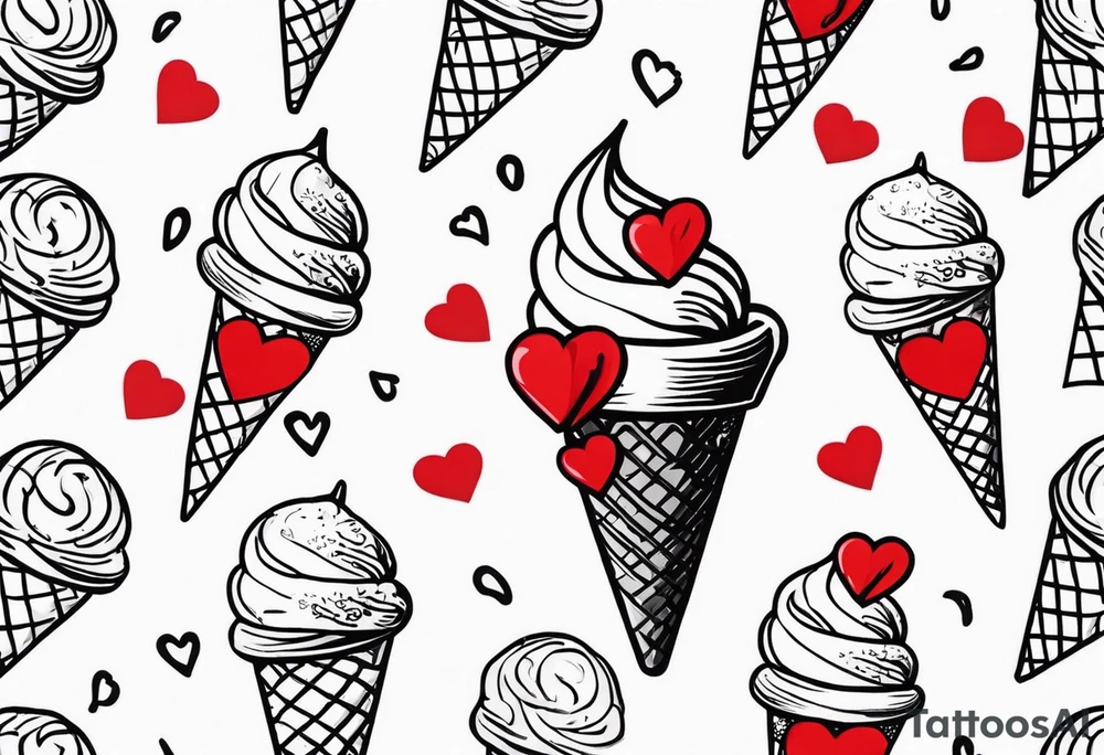 black and white ice cream cone with small red heart on it somewhere. tattoo idea