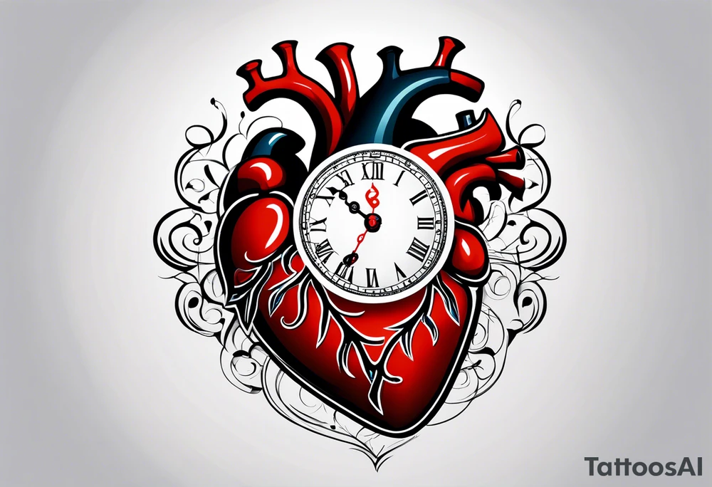 Heart with clock hands on 8 and 5 tattoo idea