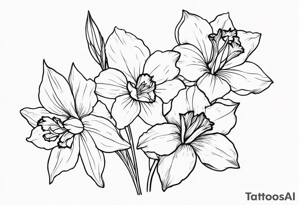 Larkspur and narcissus flowers tattoo idea