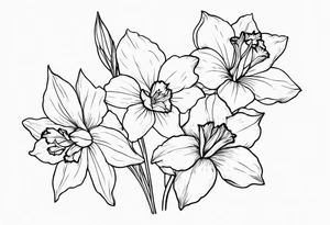 Larkspur and narcissus flowers tattoo idea