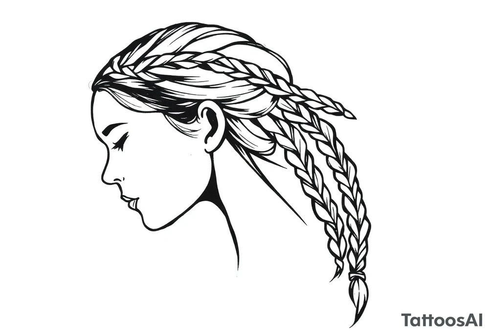 Female Native American dark braided hair tattoo idea