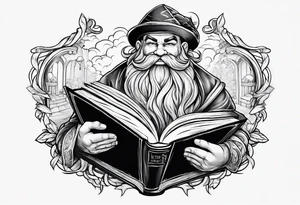 dwarf coming out of a book tattoo idea