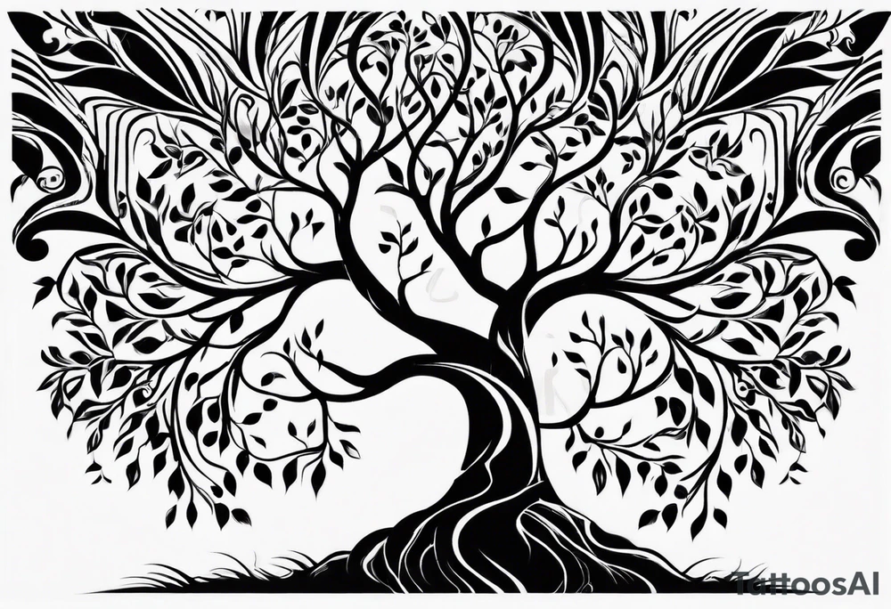 Tree of life with the roots going into a tigers stripes tattoo idea