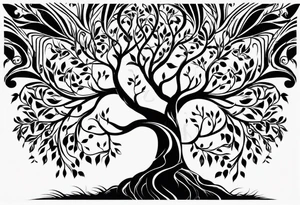 Tree of life with the roots going into a tigers stripes tattoo idea