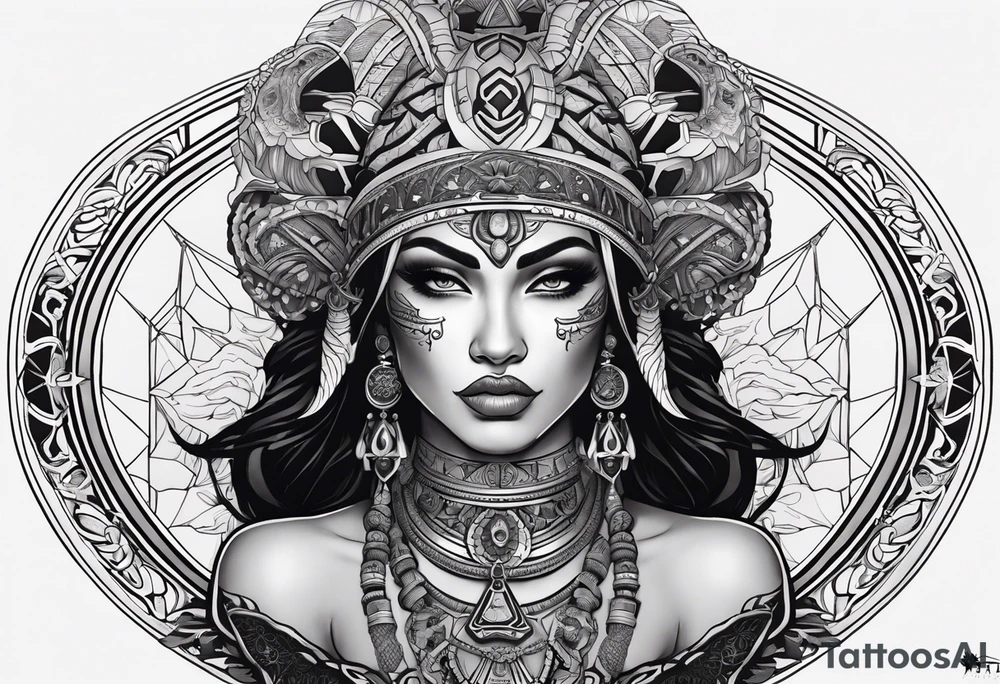 kali ma, alien goddess, valkrye, pirate, divine feminine, zenza resonance, pachamama, lotus azul, blank panther, eagle, skull, 5D, nueva gaya, dna 12 tattoo idea
