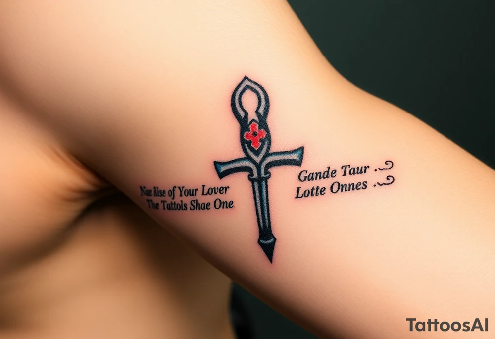 An Ankh with the Names of Your Loved Ones Written Along It(only red , blue and black are possible colors) tattoo idea