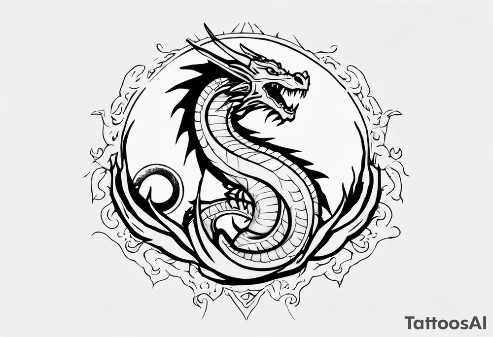 Dragón with the sun tattoo idea