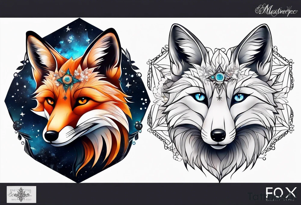Constellation, animal fox , snowflake tattoo idea