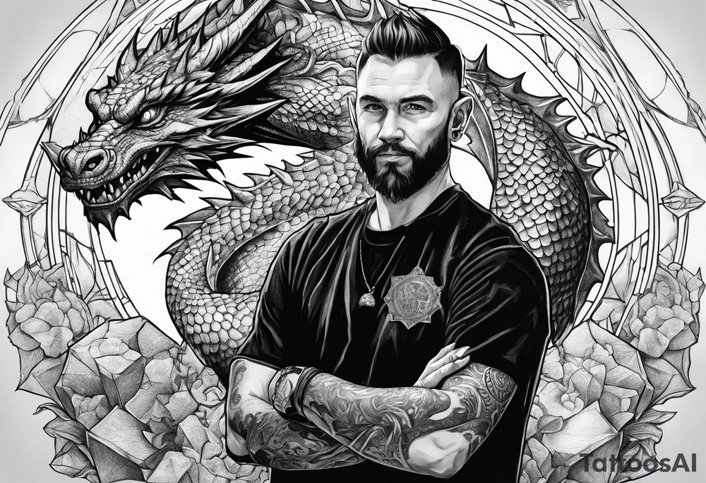 Dungeon Master holding a D20 surrounded by a dragon tattoo idea Dungeon Master holding a D20 surrounded by a dragon tattoo idea
