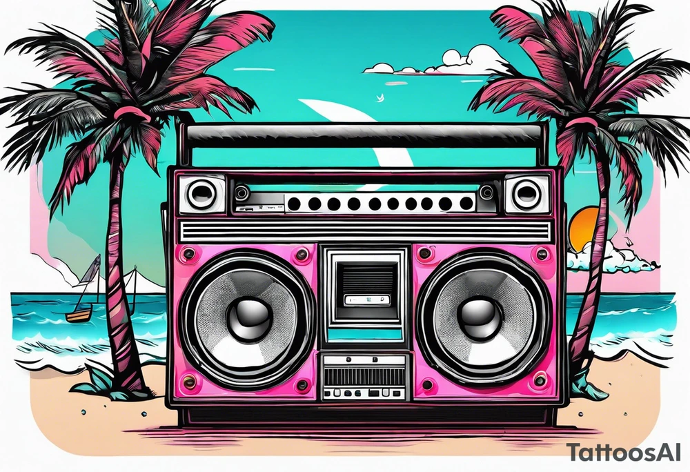 1980'S BOOM BOX MIAMI VICE STYLE, BEACH , PALM TREES, MUSIC NOTES tattoo idea