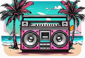 1980'S BOOM BOX MIAMI VICE STYLE, BEACH , PALM TREES, MUSIC NOTES tattoo idea