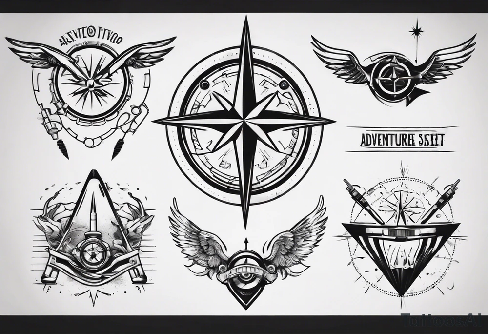 skydiving, shooting guns, compass, adventure tattoo idea