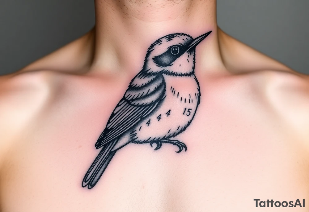 Black and white bluebird with 4/7/15 incorporated in it. On chest tattoo idea