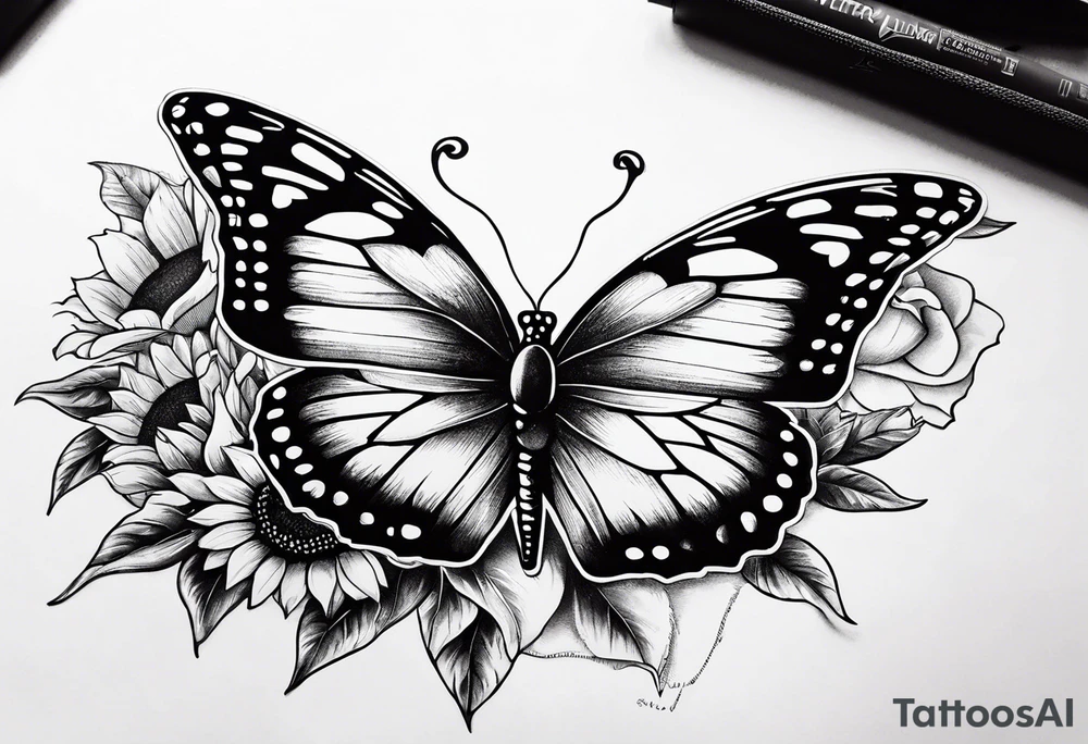 Butterfly, sunflower, camera, book, flower rose tattoo idea