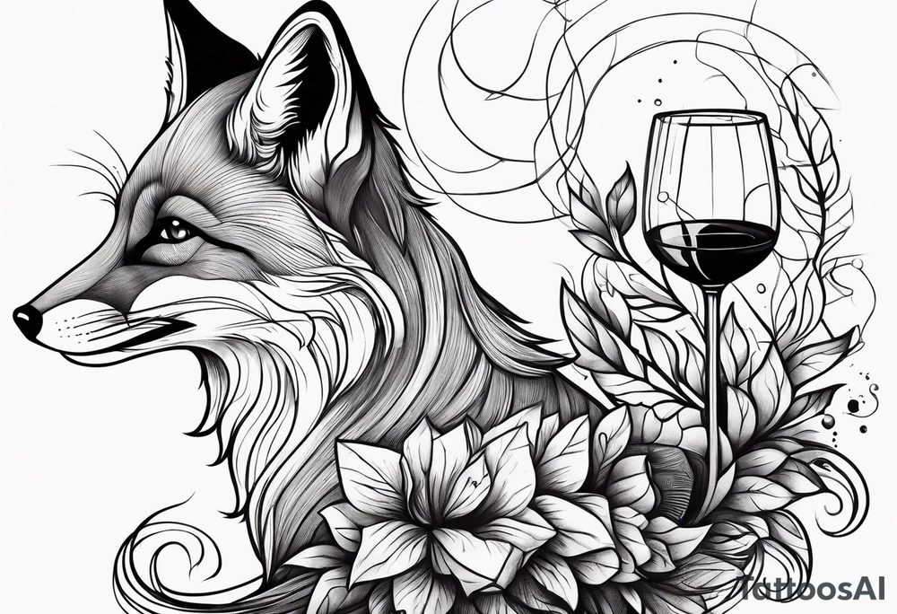 Fox drinking wine tattoo idea