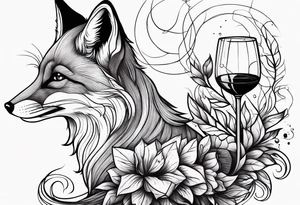 Fox drinking wine tattoo idea