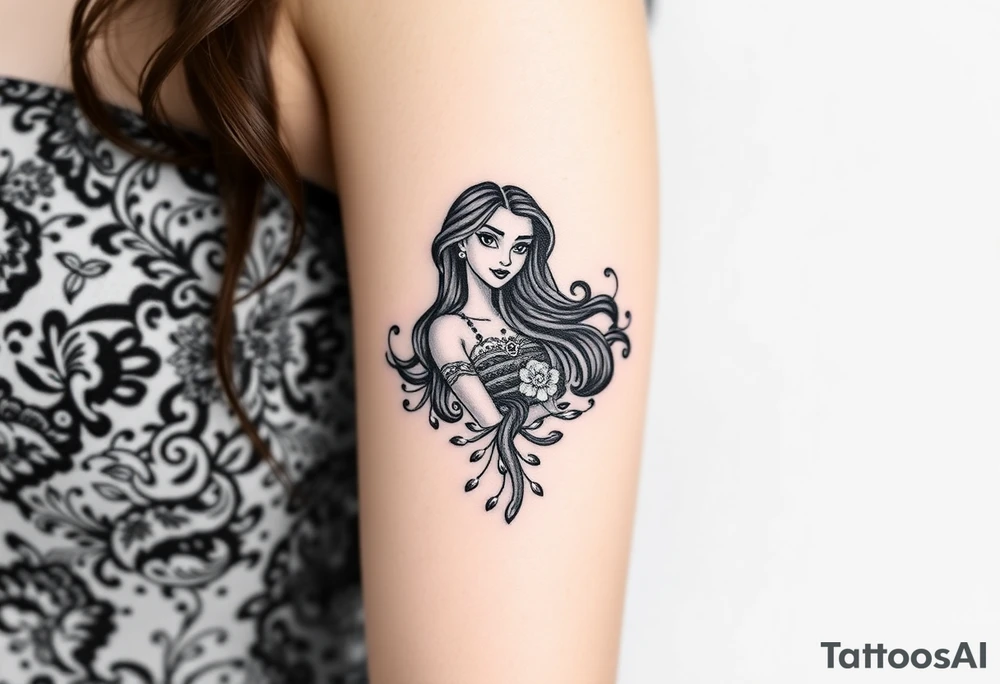 Moana, beauty and beast, tangled, and aristocrats themed tattoo tattoo idea