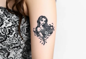 Moana, beauty and beast, tangled, and aristocrats themed tattoo tattoo idea