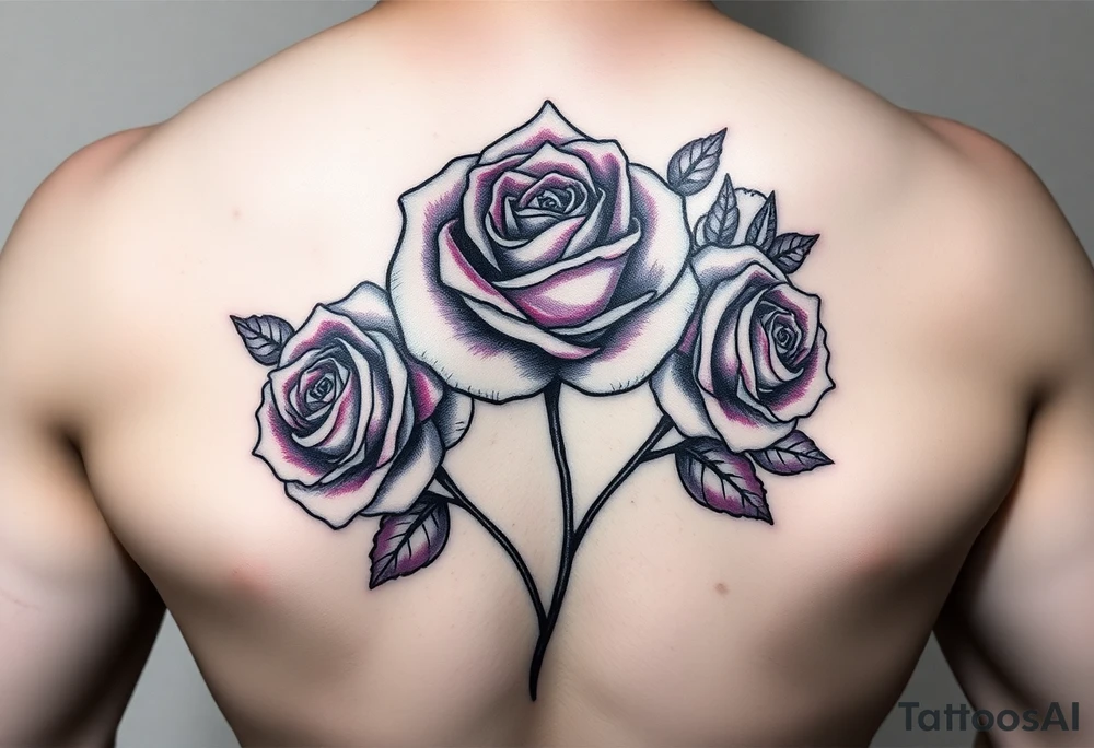 Create a rose tattoo with 3 roses add purple and pink also add black and make it bold
Roses without the stem tattoo idea
