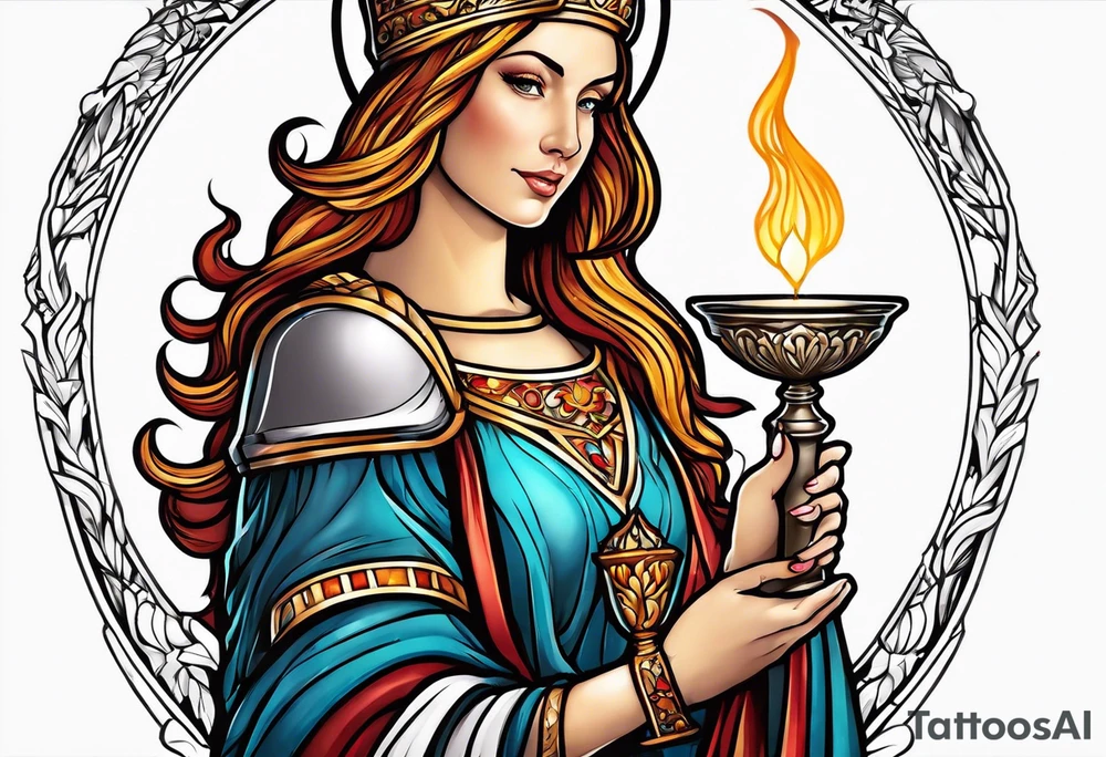 Female saint holding a chalice tattoo idea