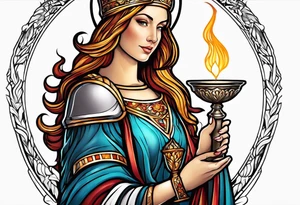 Female saint holding a chalice tattoo idea