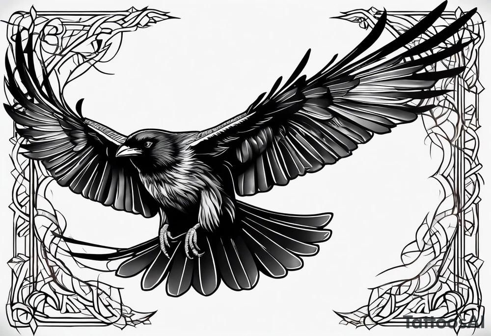 outlines of a flying crow, without bows tattoo idea
