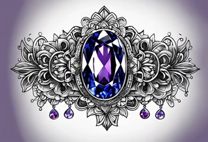 Delicate but strong garter tattoo band with sprinkles of stars and a amethyst, blue sapphire and peridot birthstone tattoo idea
