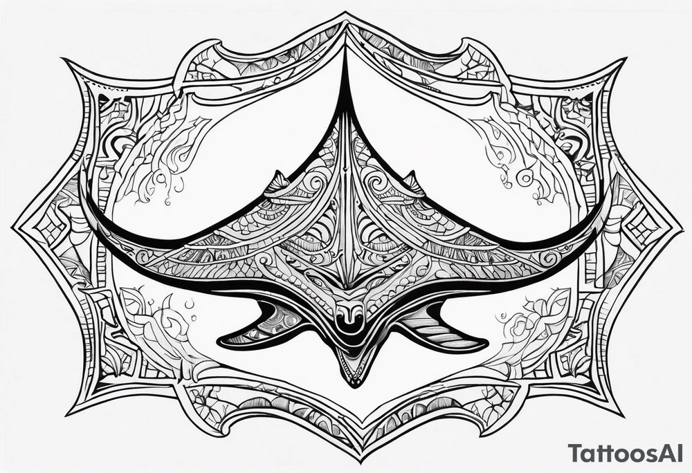 Tattoo sketch of manta ray from a sacred ornament with a small number of details, Polynesian tattoo design , without thick lines and dark spots, while maintaining the shape of Manta Ray tattoo idea