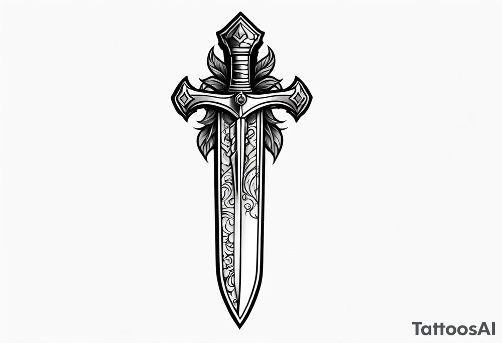 Dagger with a woman on the blade tattoo idea