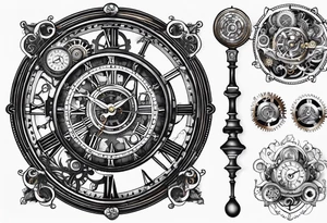 steampunk clock and machine parts tattoo idea