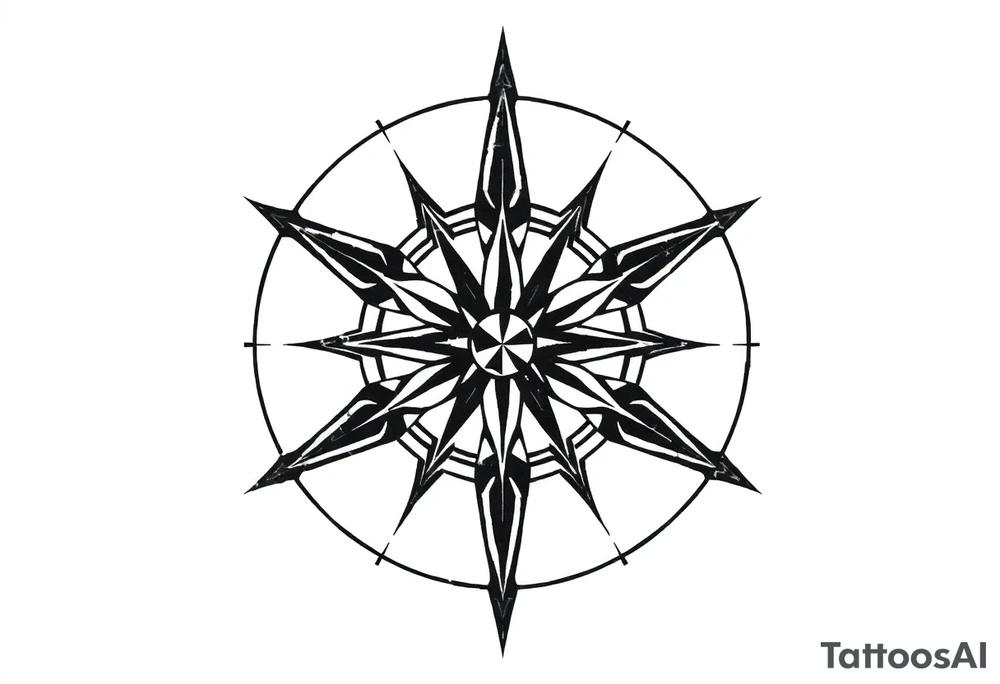 Simple Double layered compass rose tattoo idea