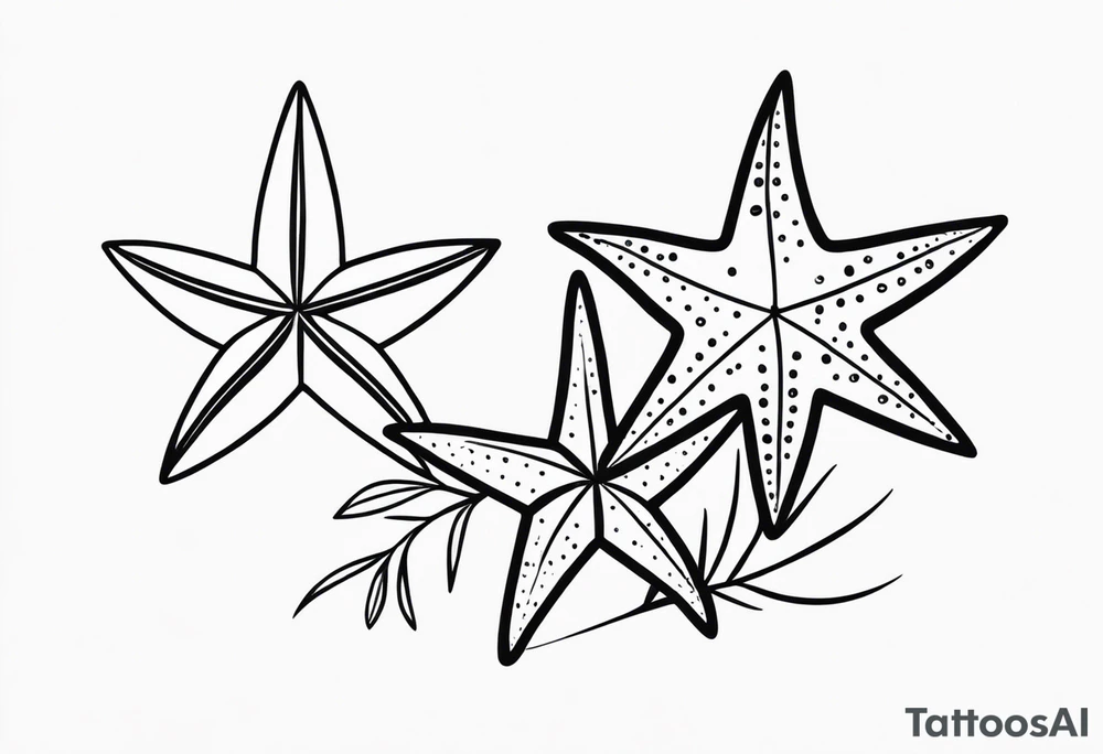 Two different star fish with olive branch behind tattoo idea Two different star fish with olive branch behind tattoo idea