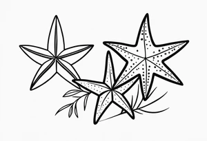 Two different star fish with olive branch behind tattoo idea