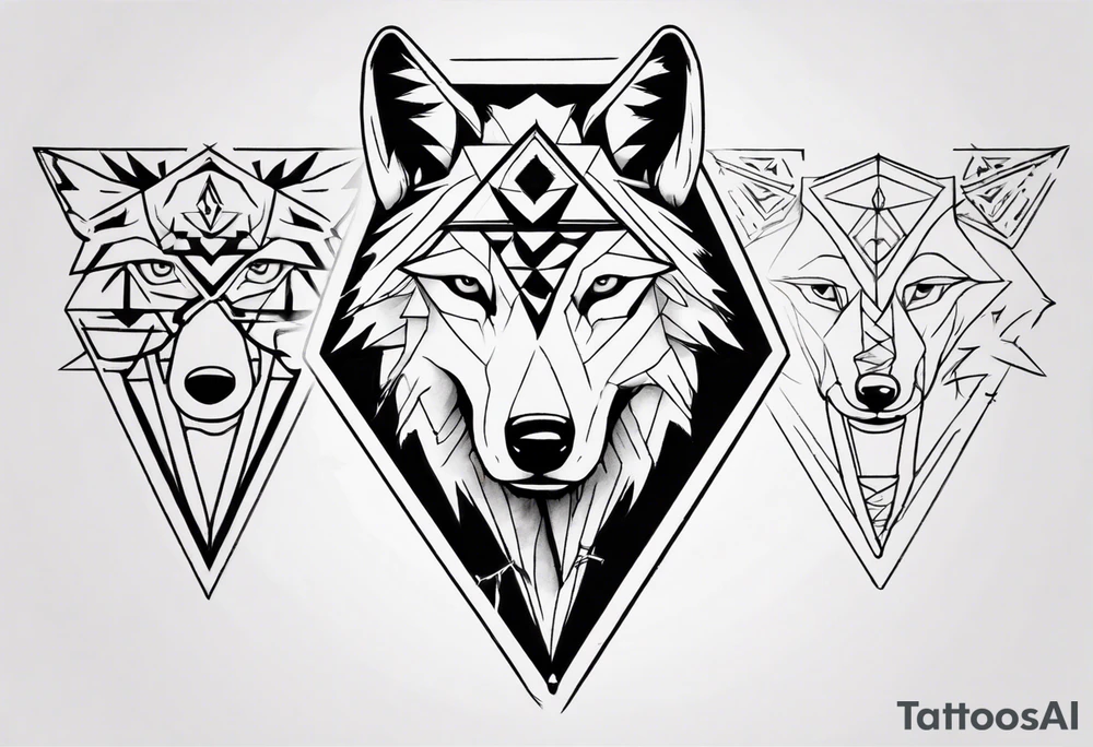 wolf head with triangle in the background tattoo idea