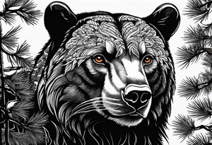 Pine forest black bear puma tattoo idea