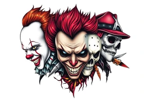 Pennywise, Freddy Krueger, Michael Meyers, jason voorhees, and chucky tattoo idea