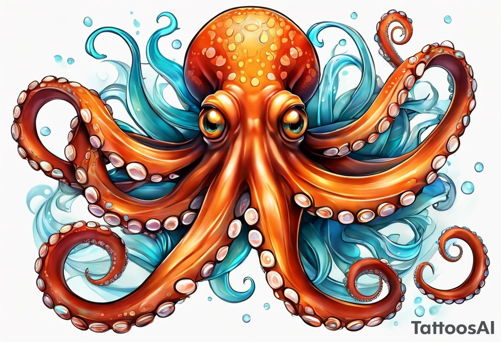 Orange and red Octopus with blue and teal suckers tattoo idea