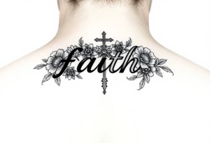 Small feminine Tattoo with the word faith
Include flowers a cross and soemthing for boy girl twins tattoo idea