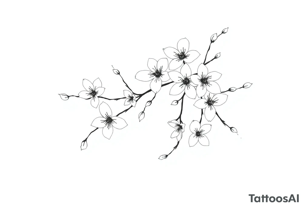 delicate cherry blossoms swirling in spring breeze with petals tattoo idea