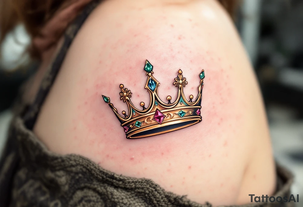 Gold-inked royal crowns with tiny emerald and ruby details. tattoo idea